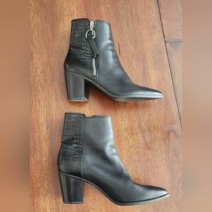 Aldo Black Ankle Boots Croc Embossed Panel Zipper Detail‎ Sz 6.5